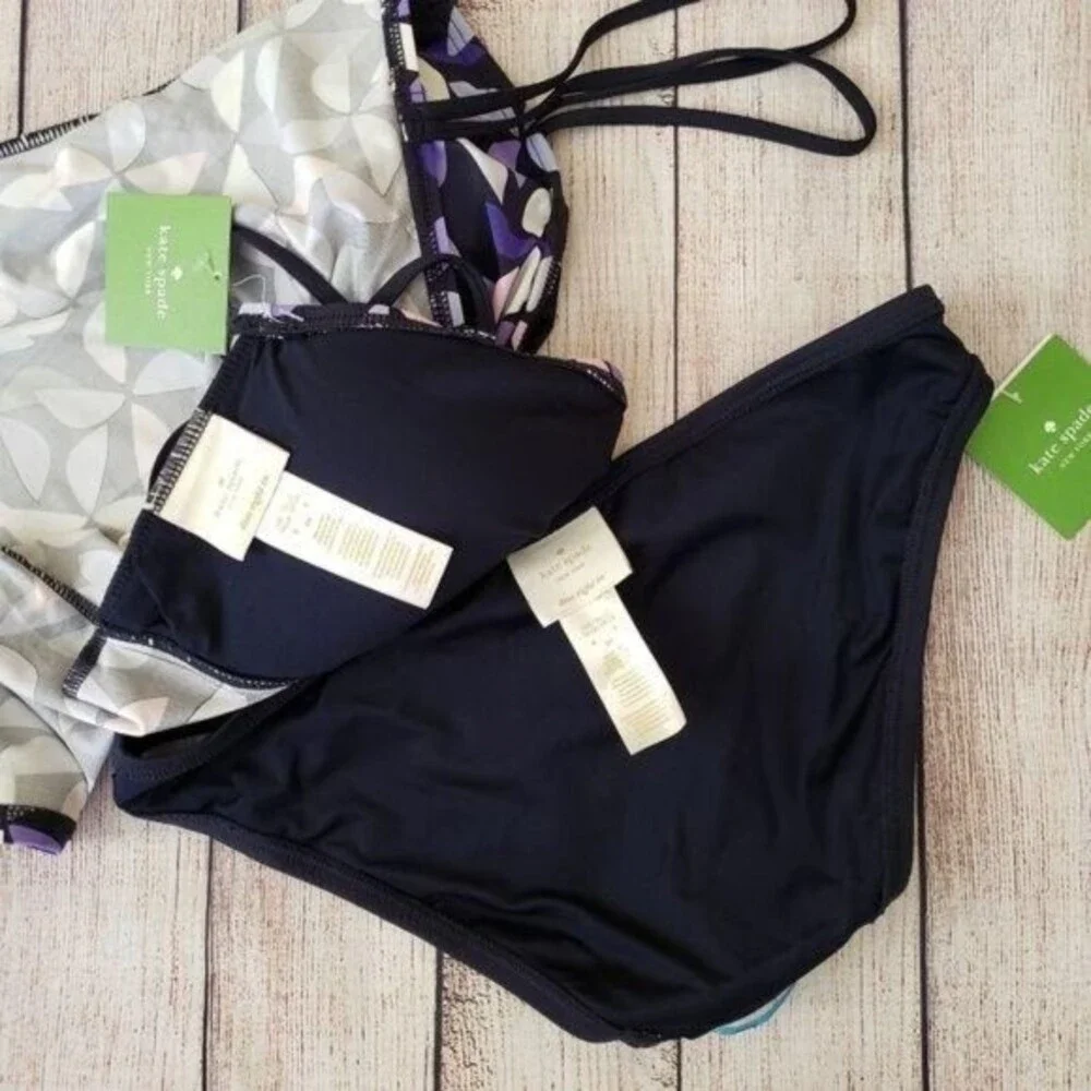 Kate Spade Spinner Cutout Tankini Swim Set Rich Navy Purple Women's Size Small